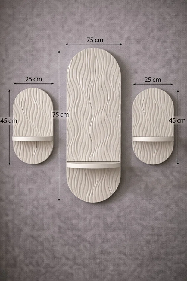 SATEN KUMSAL -3' LÜ TAKIM Dekoratif Membran Duvar Rafı (75X25cm)(40 CMX25 CM)